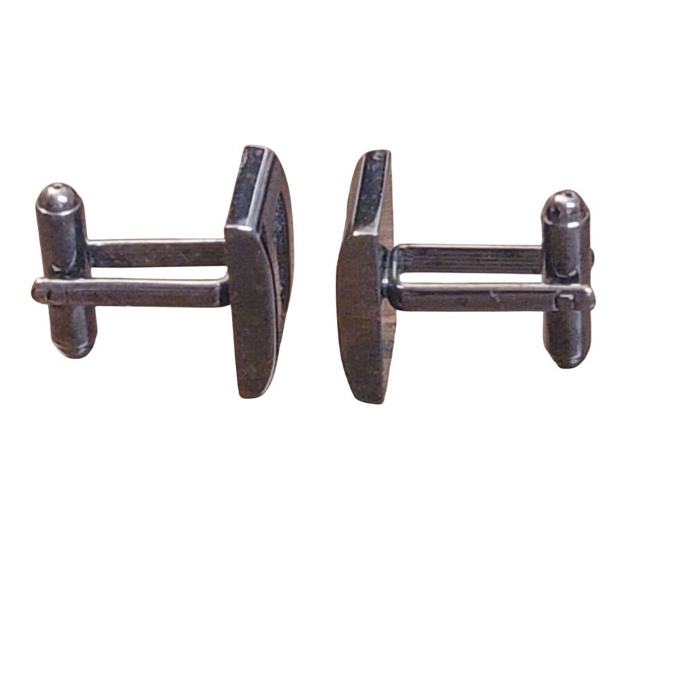 Vintage Mens Rectangular Silver-Tone Cufflinks Wi… - image 4